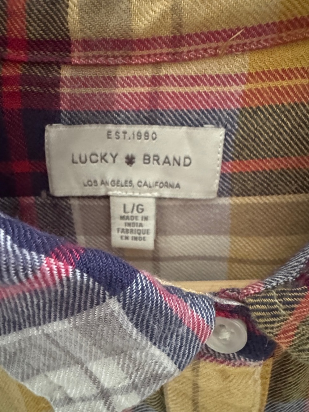 Lucky Brand Yellow and Red Plaid Button-Down Shirt Size L - Picture 4 of 5